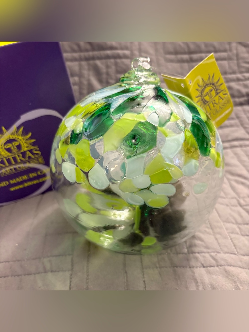 Kitras Art Glass Suncatcher Tree Of Wellbeing Orb Sphere Ornament Witch Ball 6”